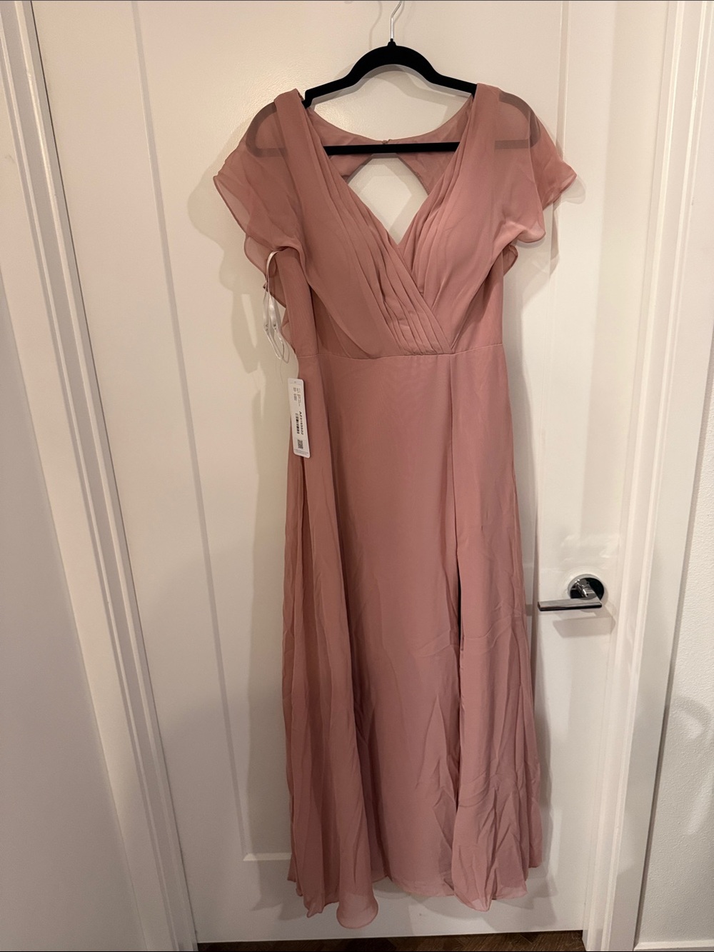 Azazie Dusty Rose Flutter Sleeve Chiffon Maxi Dress